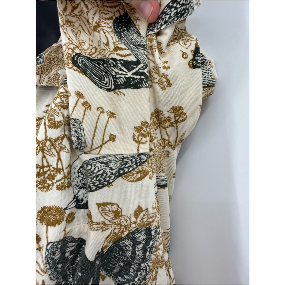 Anthropologie Girls from Savoy Alary Corduroy Shirt Dress | Cream Bird Print | 2 - Picture 7 of 8